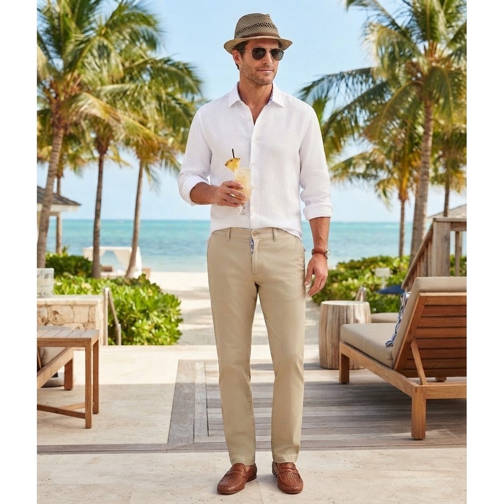 Tommy Bahama Boracay Flat Front Chino Pants Beige Cotton Blend 32x34 NEW